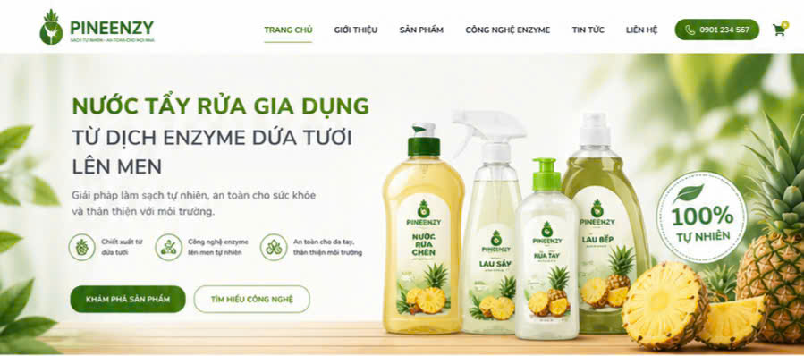 Nước rửa chén chứa 21.5% dịch Enzyme dứa tươi-in mục SP